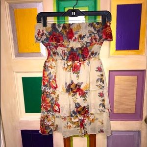Gold Drama Floral Strapless Mini Dress